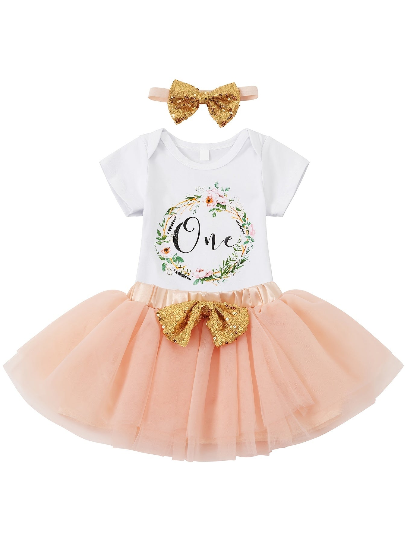 Sweet Party Baby Girls Gown Romper Lace Skirt Hairband 3pcs Set