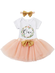 Sweet Party Baby Girls Gown Romper Lace Skirt Hairband 3pcs Set