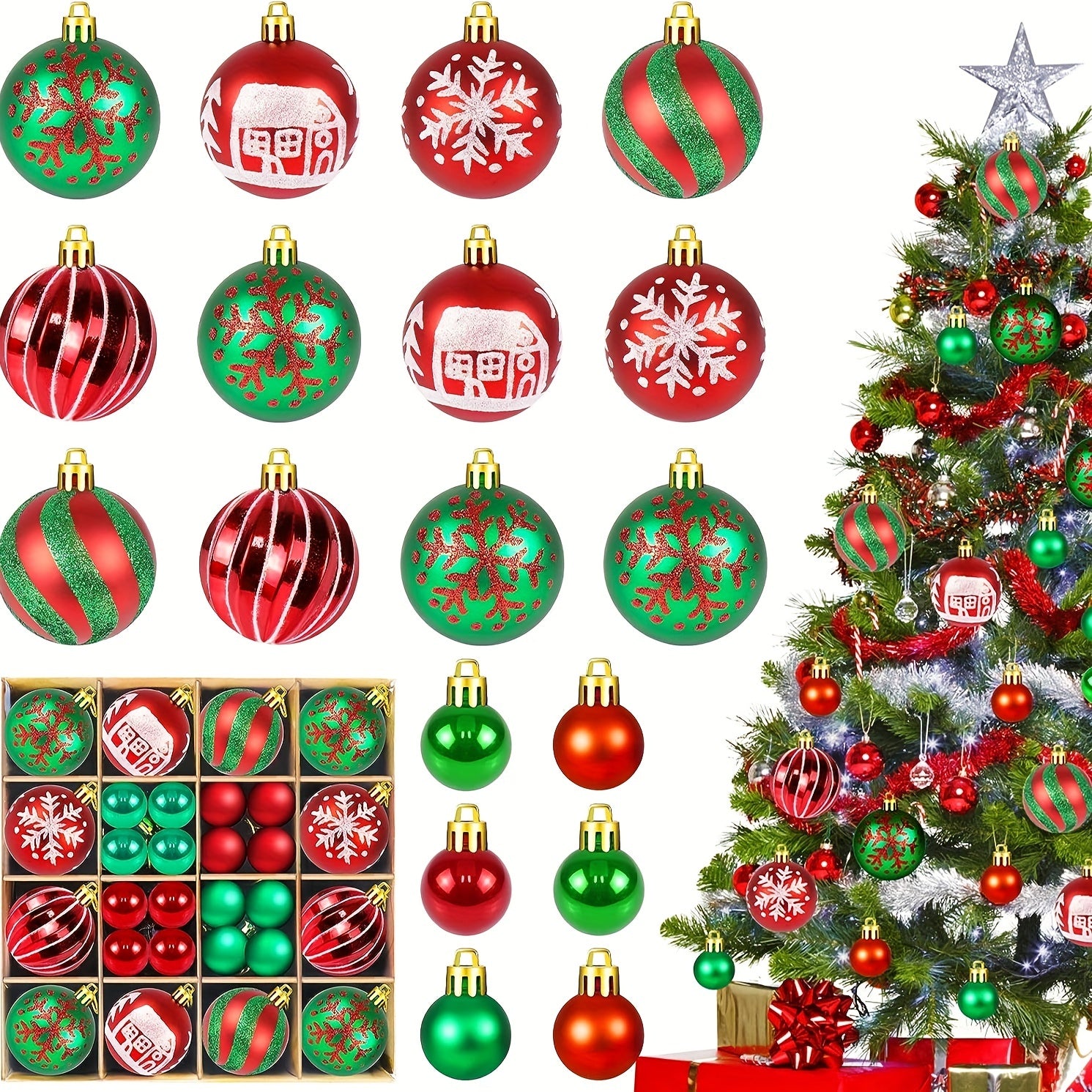 Christmas Ornaments Set 44pcs Shatterproof Hanging Pendants Decoration