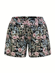 Boho Shorts Women's Plus Allover Floral Print Elastic High Rise Shorts