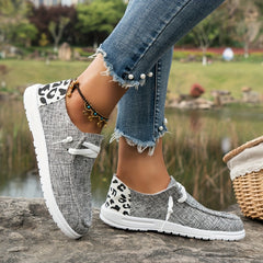 Leopard Printed Canvas Lace Up Low Top Sneakers