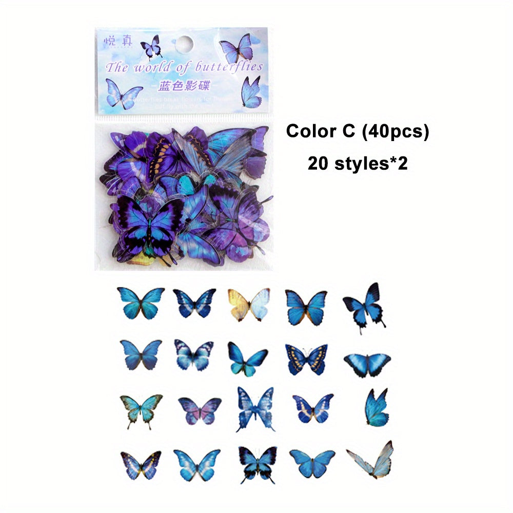 40pcs Waterproof Butterfly Stickers for DIY Journals Scrapbook