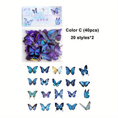 40pcs Waterproof Butterfly Stickers for DIY Journals Scrapbook