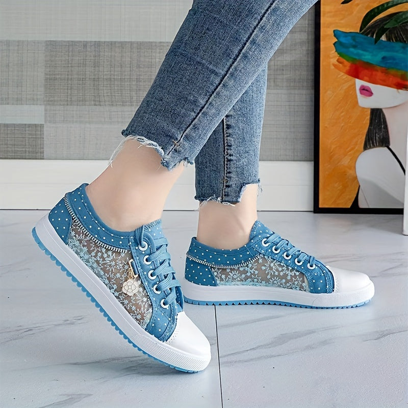 Stylish Mesh Embroidery Sneakers with Metal Flower Decor