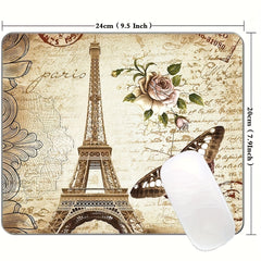 Paris Gaming Mouse Pad Eiffel Tower Butterfly Flower Pattern Non Slip