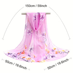 Flower Branch Print Chiffon Scarf Casual Shawl