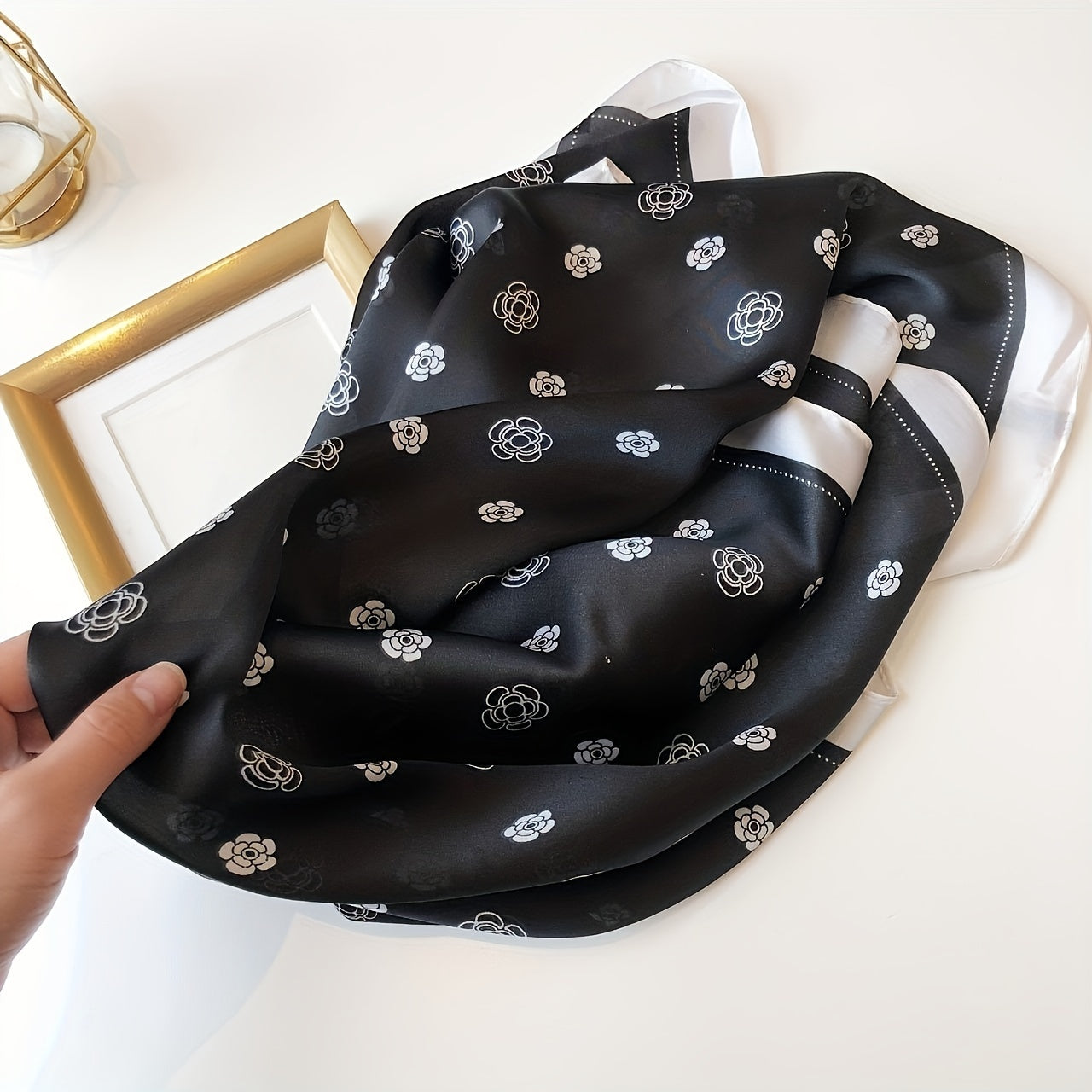 Camellia Flower Bandana Silk Neckerchief Scarf Head Wrap