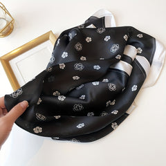 Camellia Flower Bandana Silk Neckerchief Scarf Head Wrap