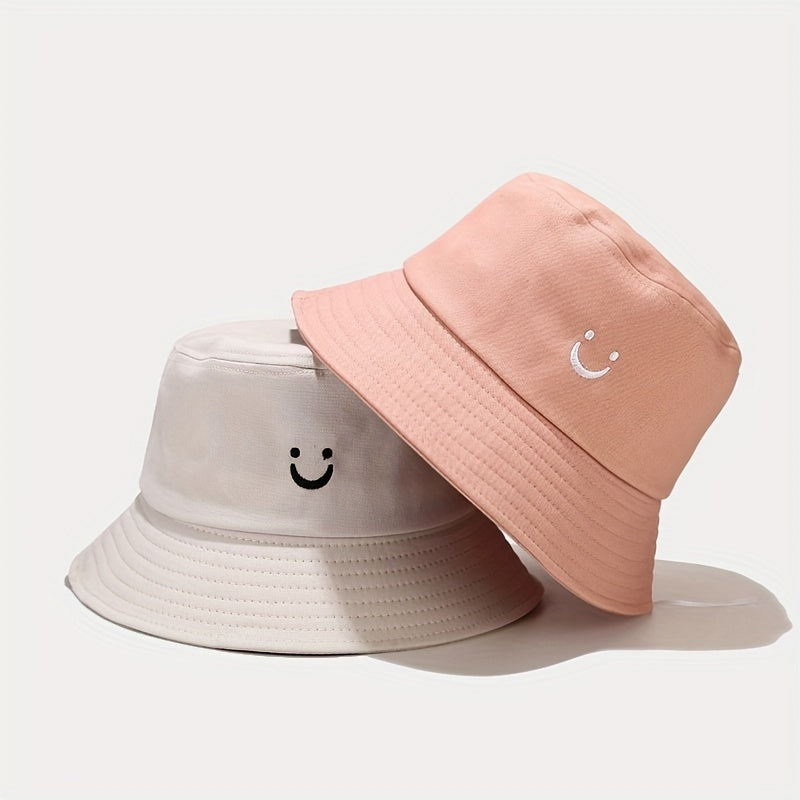 Unisex Smile Embroidery Sunshade Bucket Hat for Outdoor Travel