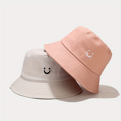 Unisex Smile Embroidery Sunshade Bucket Hat for Outdoor Travel