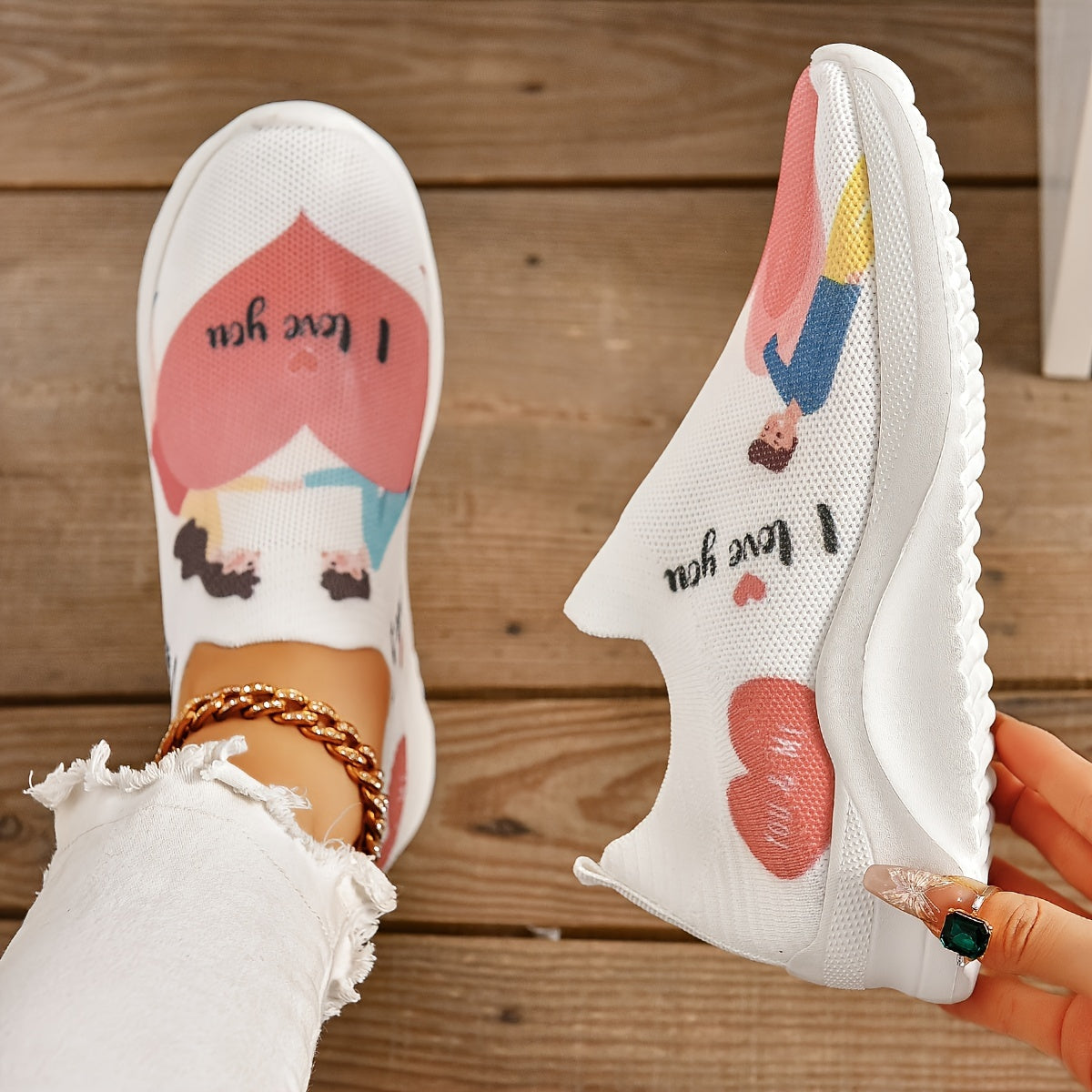 Elastic Walking Shoes Couple Figure Graphic Comfy Casual Sneakers