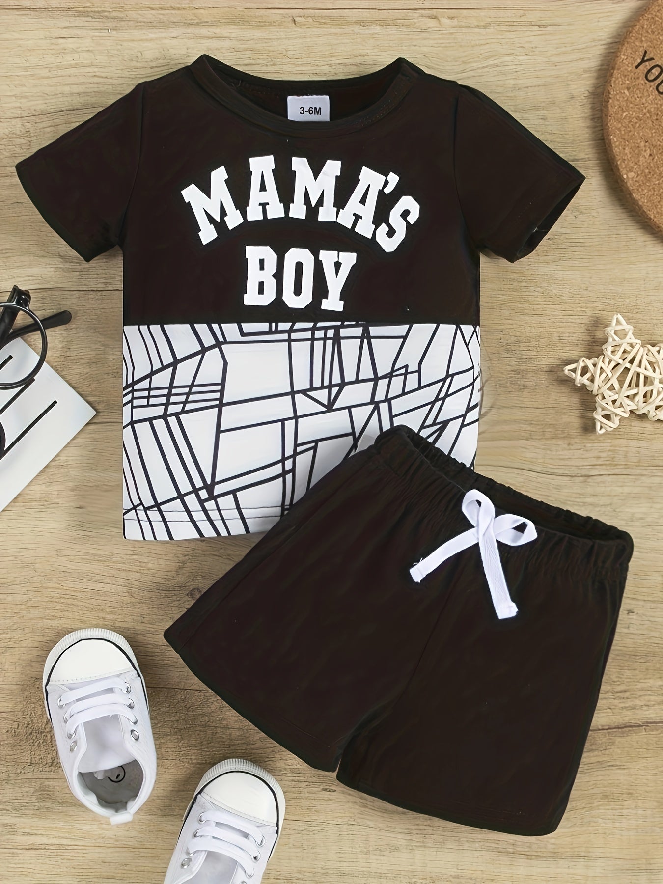 Baby Boy's Love Print Block Tee Top & Shorts Set