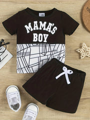 Baby Boy's Love Print Block Tee Top & Shorts Set