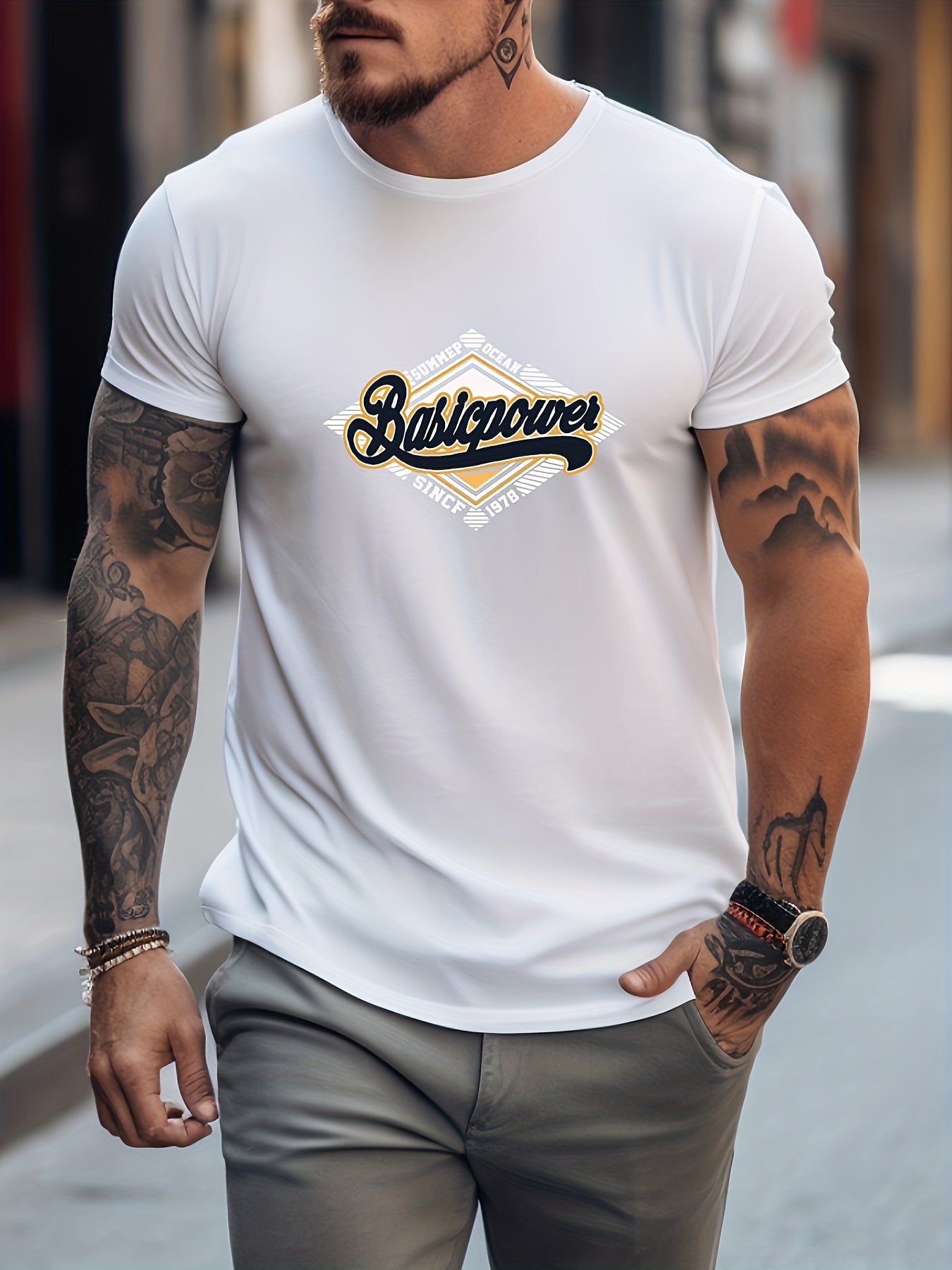Retro Letter Print Men's Graphic Tee Casual Comfy Tshirt