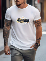 Retro Letter Print Men's Graphic Tee Casual Comfy Tshirt