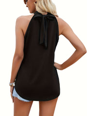 Halter Top Keyhole Tie Back Sexy Solid Summer Sleeveless Top