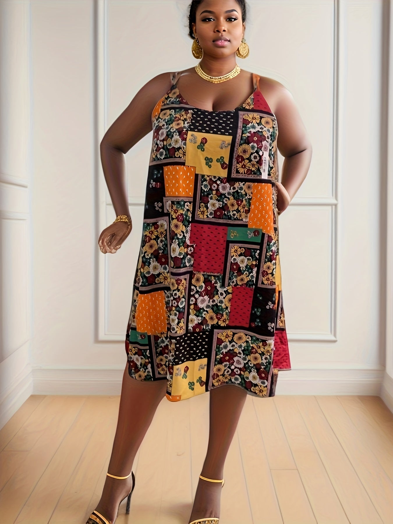 Plus Size Boho Summer Dress Women's Plus Scarf & Floral Print Backless V Neck