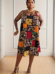 Plus Size Boho Summer Dress Women's Plus Scarf & Floral Print Backless V Neck