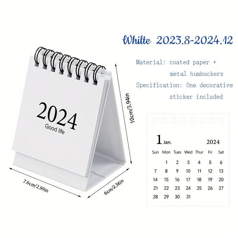 Mini Desk Calendar w/ Stickers 17 Months Home Office School