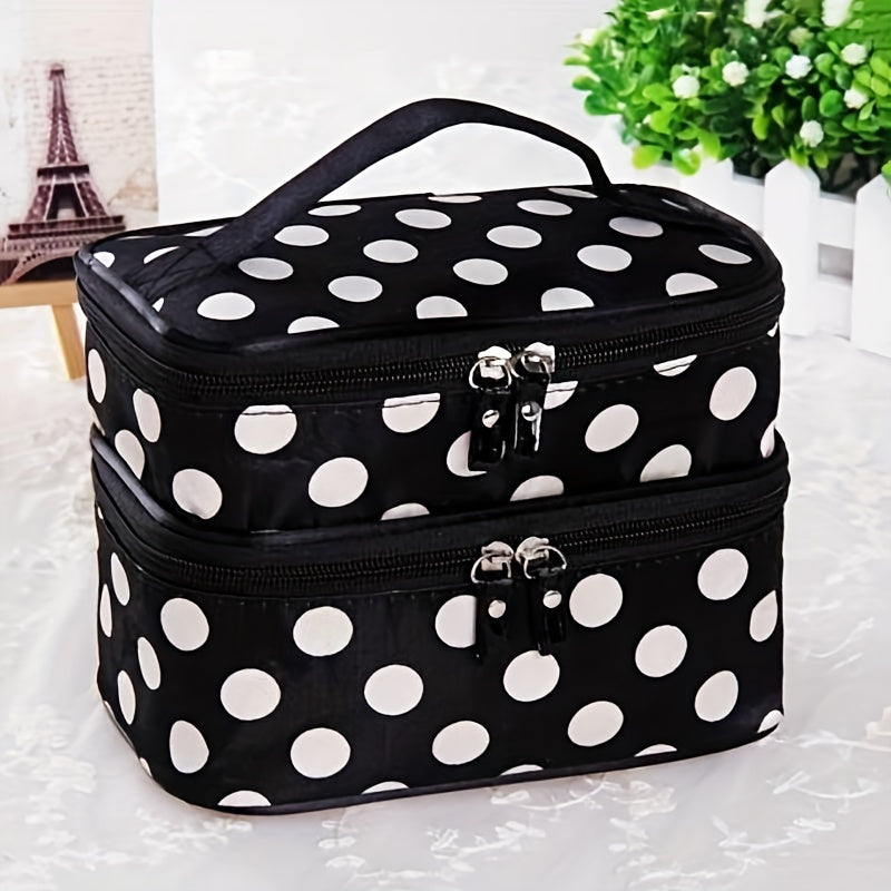 Double Layer Dot Pattern Makeup Bag for Women