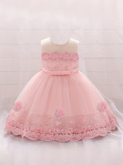 Girl's Princess Dress Embroidered Lace Flower Puffy Dress