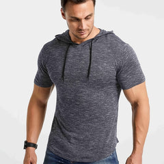 Men's Short Sleeve Hooded T-Shirt Casual Breathable Knit Top