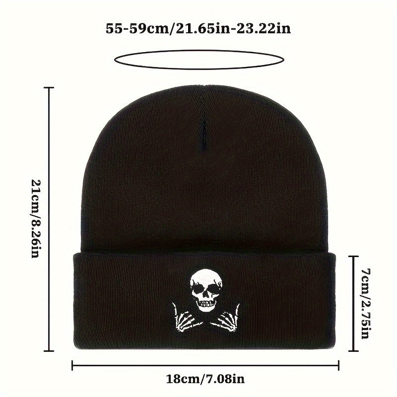 Skull Embroidered Knitted Hat Winter Warm Hat