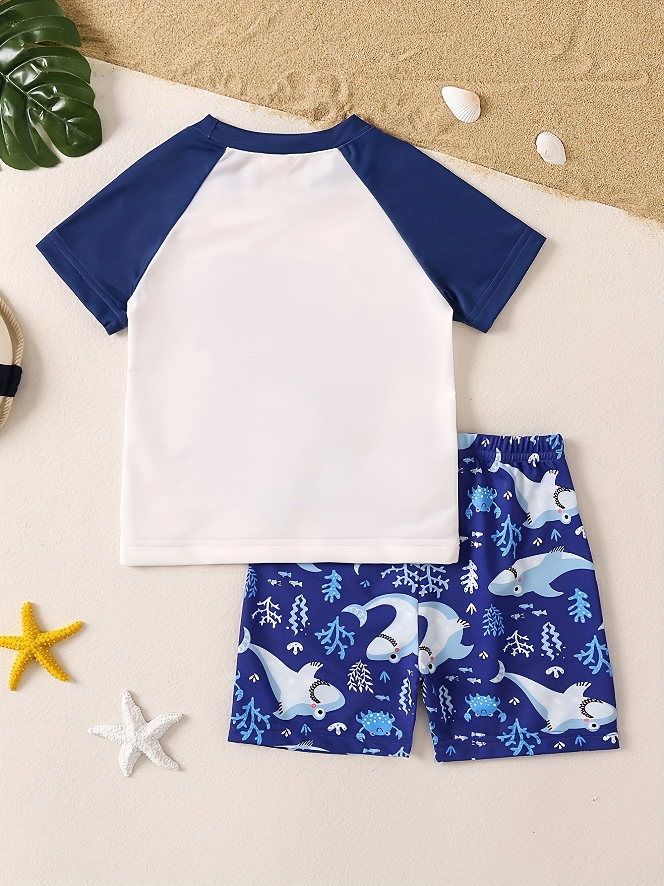 Boys Happy Shark Swim Suit & Trunks Set for Beach Vacation