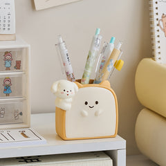 Resin Little Rabbit Tummy Time Toast Pen Holder