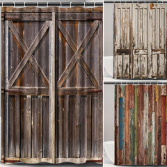 Wooden Door Shower Curtain Waterproof Rust Resistant Grommets Hooks