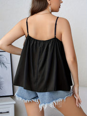 Solid Contrast Lace Trim V Neck Cami Top