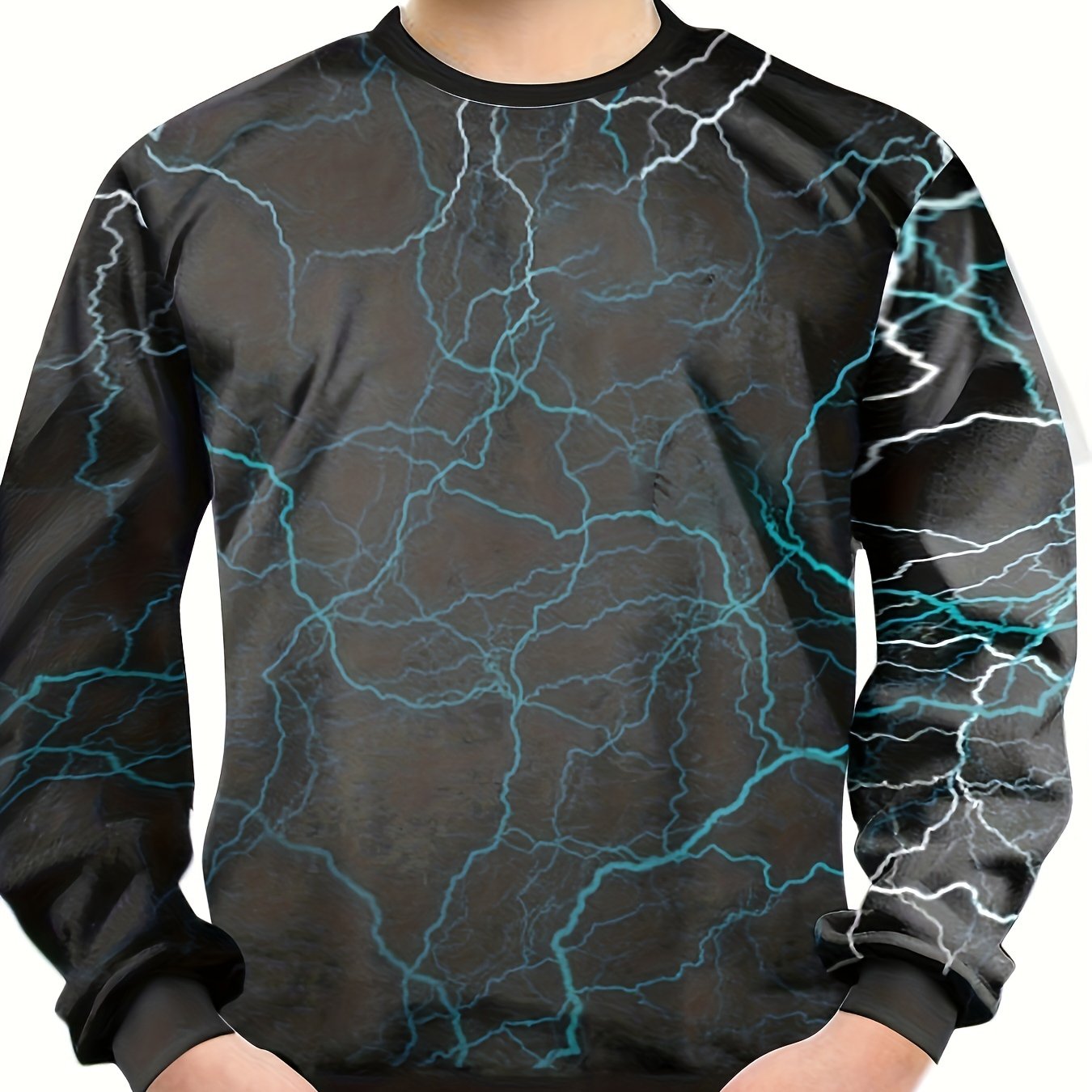 Lightning Line Print Boy's Long Sleeve T-shirt Round Neck Casual Top