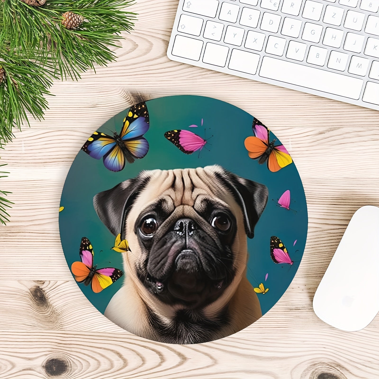 Pug Gaming Mouse Pad for Women - Round Non-slip Rubber Mouse Mat