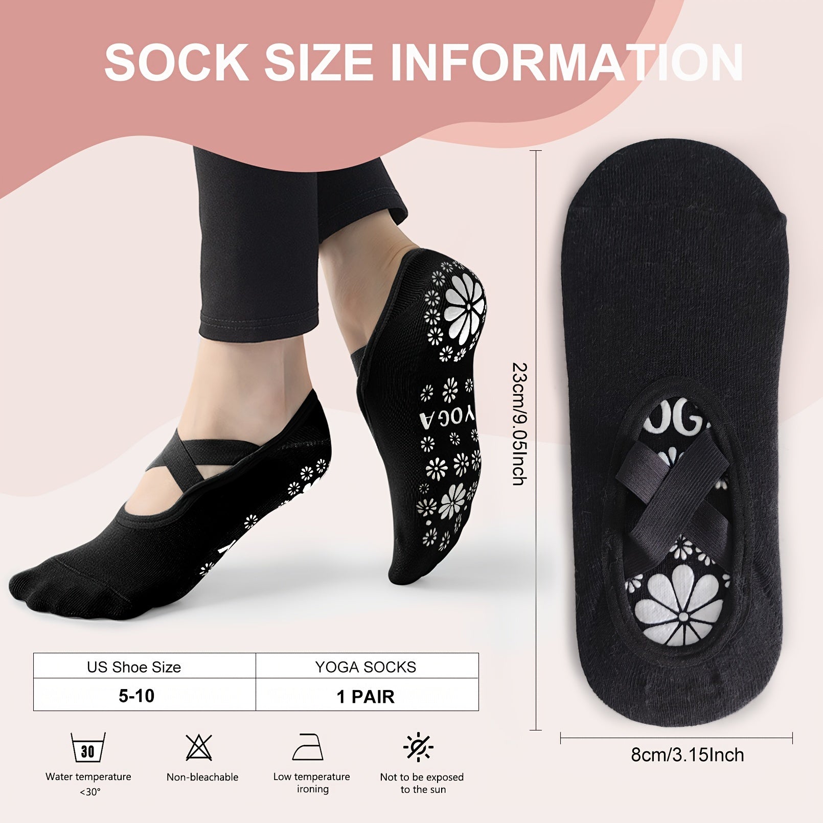 Yoga Socks Women Non Slip Grips Cross Strap Pilates Fitness Ballet
