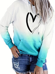 Heart Print Kangaroo Pocket Hoodie Long Sleeve Hoodies