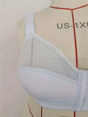 Plus Size Bra Women's Plus Contrast Mesh Closure Front Wireless Full Coverage