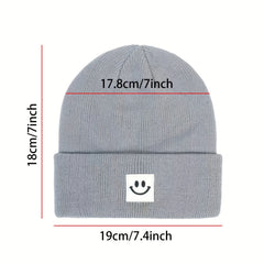 Winter Knit Hat with Smiley Face Pattern & Hood for Kids