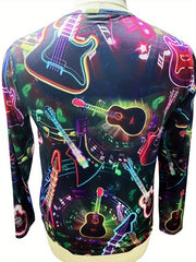 3D Print Guitar Men's Long Sleeve T-shirt for Autumn