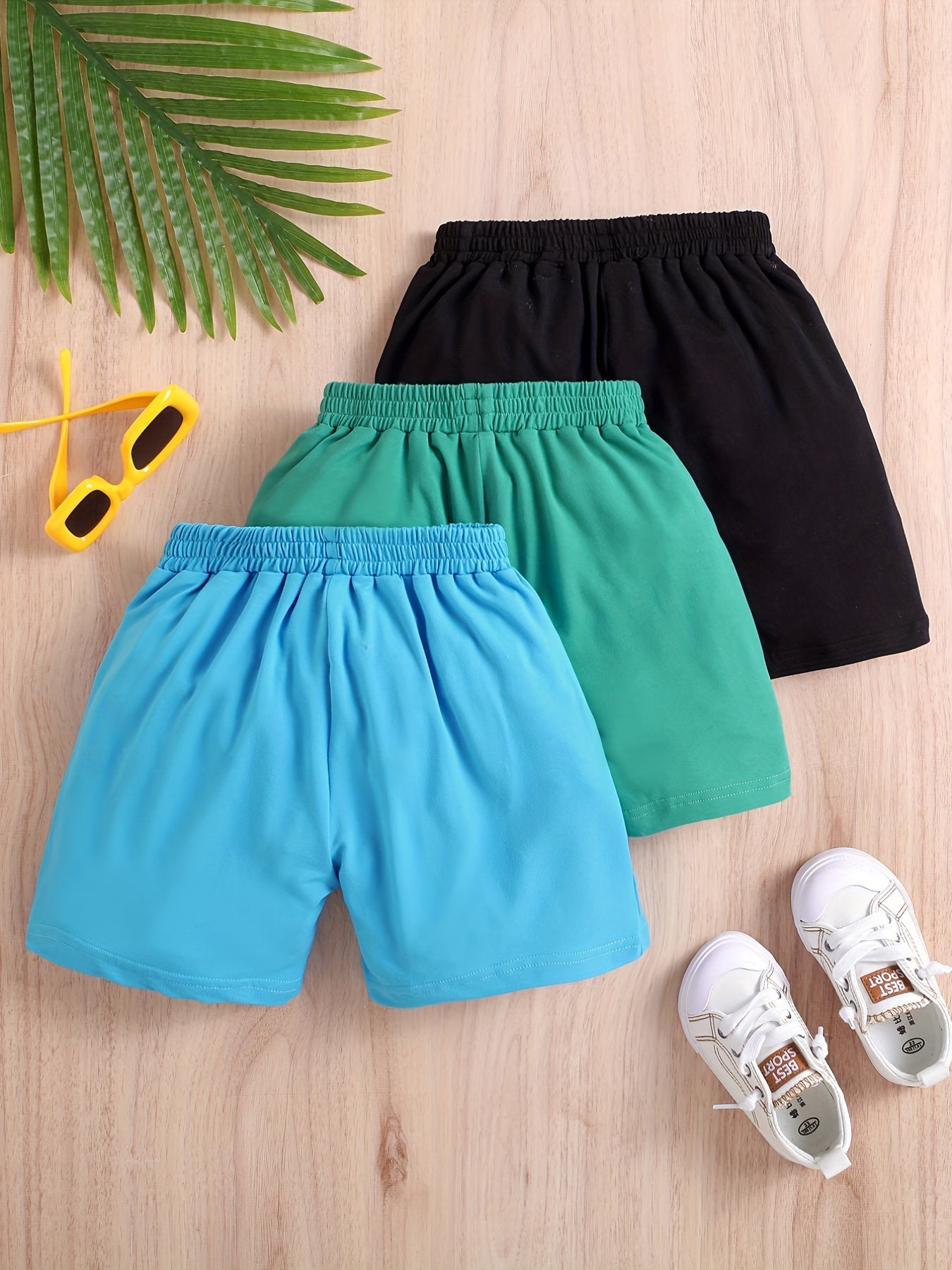 3pcs Smiling & A GOOD Letter Print Boys Comfortable Shorts
