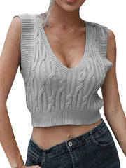Knitted Sleeveless Crop Tank Top V Neck Sexy Vest Women's Tops