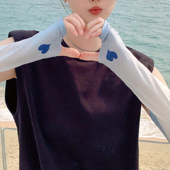 Heart Print Sunproof UV Protection Gloves for Women