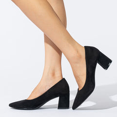 Point Toe Suedette Court Pumps Chunky Heeled Pumps