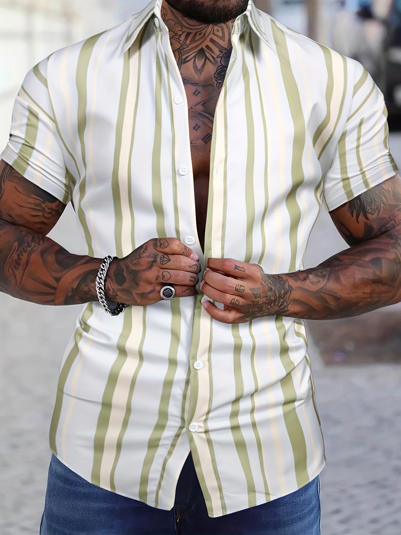 Stripe Print Men s Casual Short Sleeve Shirt Summer Vacation Resort Tops