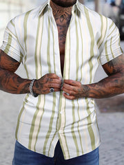 Stripe Print Men s Casual Short Sleeve Shirt Summer Vacation Resort Tops