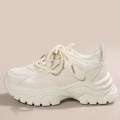 Women's Solid Platform Sneakers Lace Up Low Round Toe Heightening Running Shoes