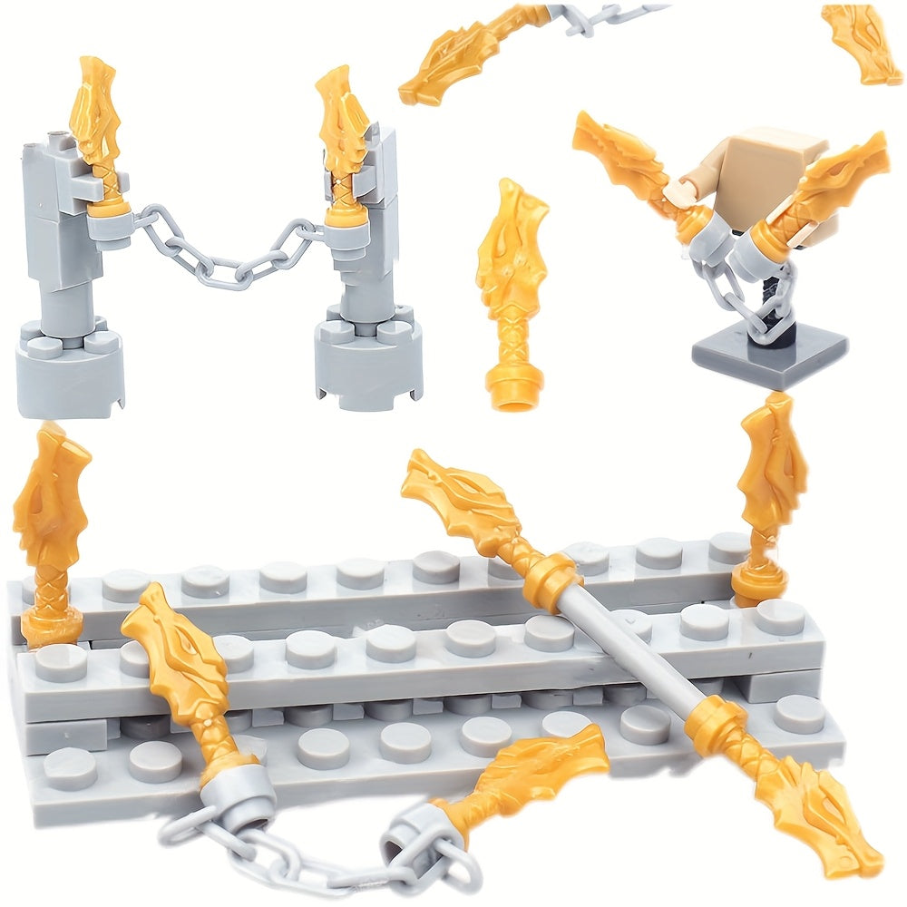 6pcs Small Particle Weapon Master Dragon Head Chain Figure Handle Assembly Toy