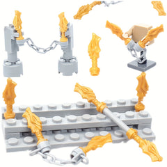 6pcs Small Particle Weapon Master Dragon Head Chain Figure Handle Assembly Toy