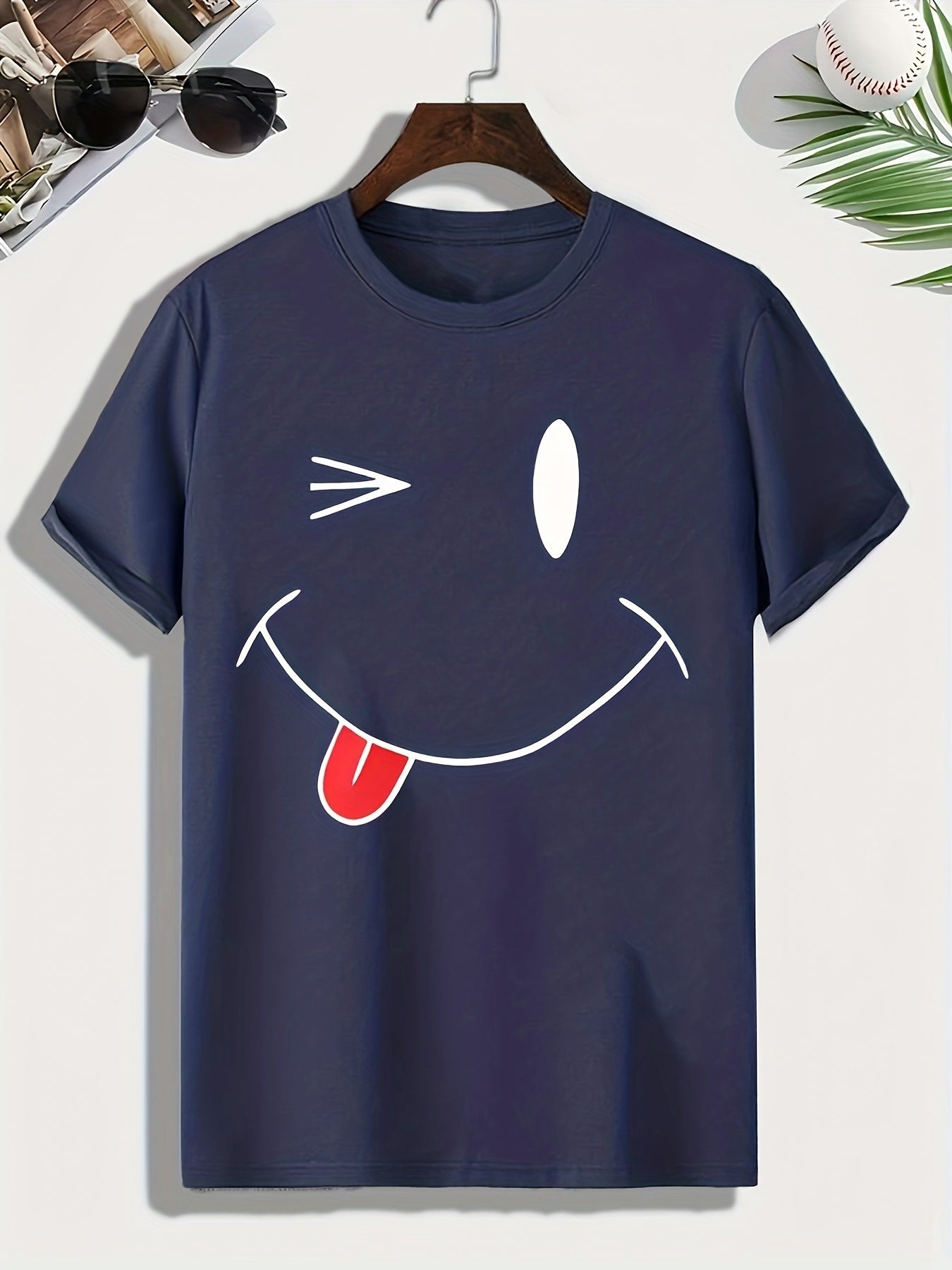 Naughty Face Print Men's Comfy T shirt Active Slightly Stretch Breathable Tee