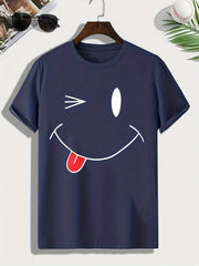 Naughty Face Print Men's Comfy T shirt Active Slightly Stretch Breathable Tee