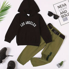 2pcs Boys Alphabet Print Hoodie & Pants Set